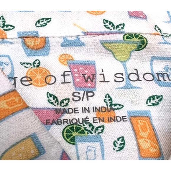 Age Of Wisdom Button Up Shirt Mens S White Multicolor Cocktails Print NEW NWT - Picture 6 of 13